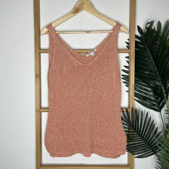 SOLD Country Road Orange Multi Knit Tank Top Size L Sleeveless V Neck Casual - Picture 2 of 13